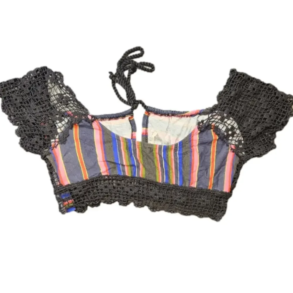 Free People NWOT Crop Top Aruba Crochet Multicolor Striped Size Small